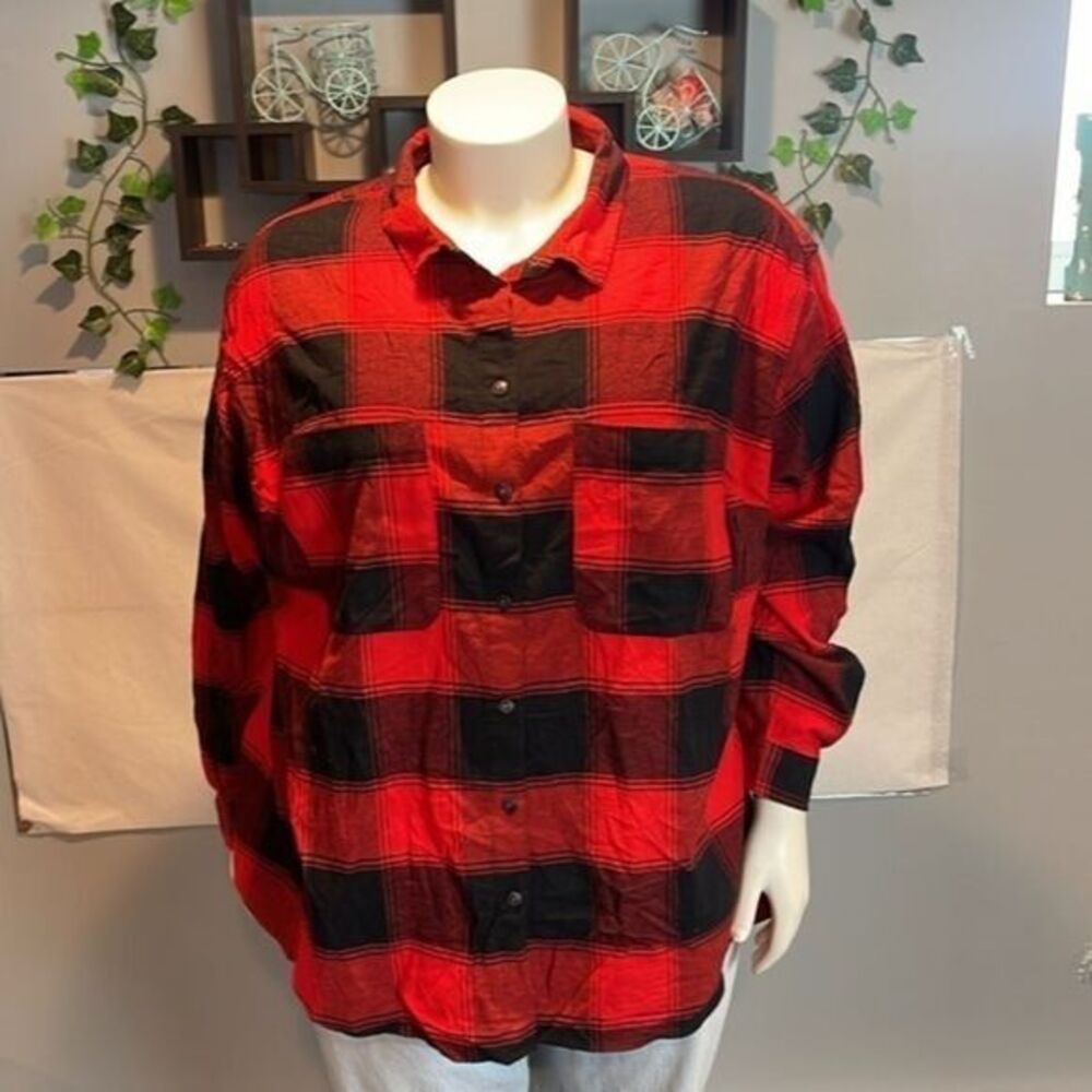 Ava & Viv Women's Flannel Shirt Plus Size 3X Plaid‎ Red  Long Sleeve